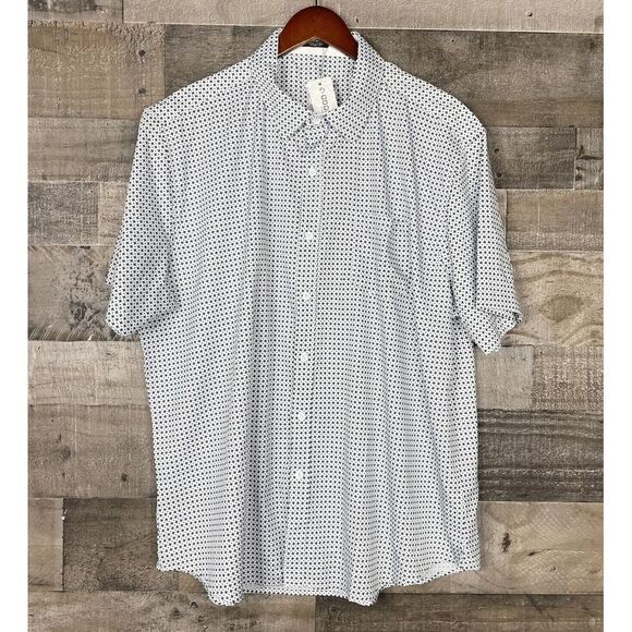 Coofandy Mens Button Up Shirt Size XXL Short Sleeve‎ White & Black Pinwheel NWT - Picture 1 of 7